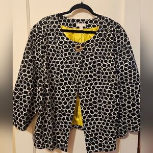 Charter Club Black and White Circle Pattern Jacket with Yellow Lining